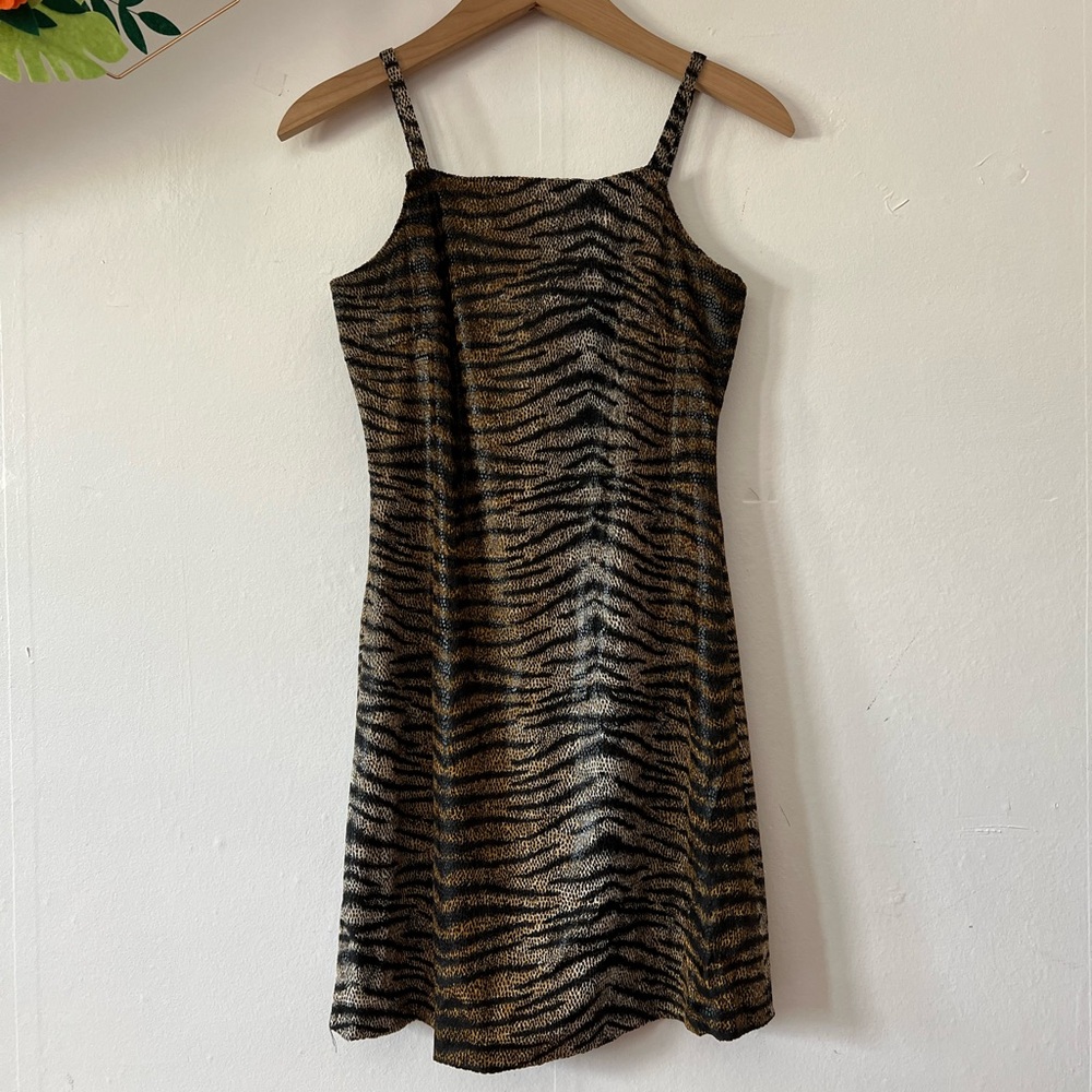 Le Chateau Black and Brown Zebra/tiger Print Mini Dress